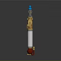 Multi Colored Vertical Industrial Component With Blue Top Yellow Middle And Red Base