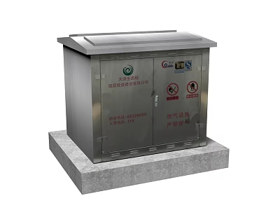 Urban Road Smart Utility Cabinet With Stainless Steel Body And Safety Signs 3d model