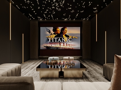 Home Video Room Entertainment Room Curtain Sofa Coffee Table Combination Gympani Light Strip model