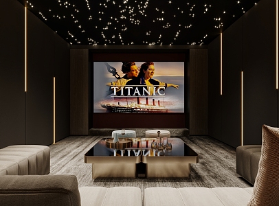 Home Video Room Entertainment Room Curtain Sofa Coffee Table Combination Gympani Light Strip 3d model