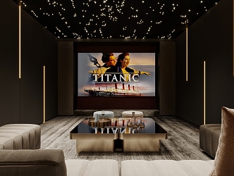 Home Video Room Entertainment Room Curtain Sofa Coffee Table Combination Gympani Light Strip 3d model