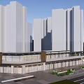 Modern Commercial Street With Glass Facade Retail Shops And Urban Pedestrian Walkway