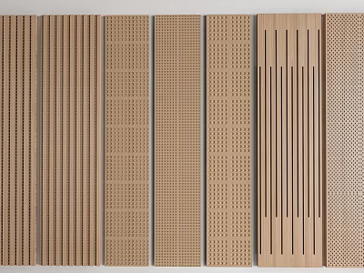 Wooden Decorative Panels Showing Perforated Striped And Textured Patterns 3d model