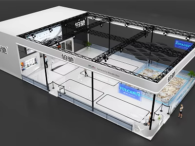 Modern Exhibition Booth Design With White Exterior Black Framework And Monitor Displays 3d model