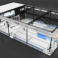 Modern Exhibition Booth Design With White Exterior Black Framework And Monitor Displays