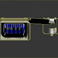 Clear Cover Connection Box Containing Blue Components With Black Square Device And Ring