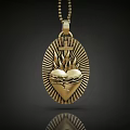 Elegant Gold Heart Pendant with Oval Shape and Radiant Flame Details