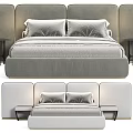 Modern Elegant Background Double Bed With Upholstered Headboard Gold Trim Nightstands And Soft Pillows