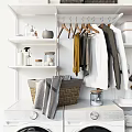 Efficient Bathroom Cabinet Rack With Washing Machines Dryers Shelves And Storage Baskets