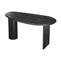 Modern Sleek Desk With Oval Top And Cylindrical Wooden Leg Design