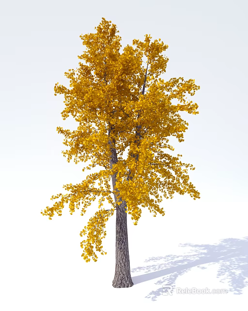 Arbor Tree with Lush Golden Yellow Leaves and Tall Brown Trunk 3d model 
