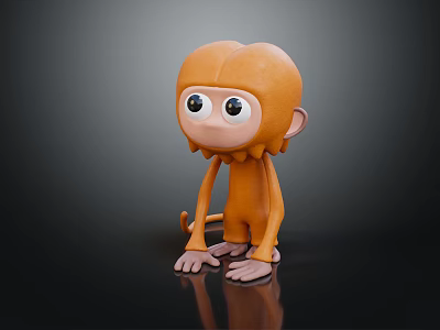 Cartoon Orange Monkey 3D Character With Big Eyes For Game Movie 3d model