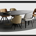 Modern Dining Set With Oval Dark Wood Table And Upholstered Multi Colored Chairs Black Legs
