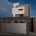 Modern Detached House Featuring Stone Facade Garage And City Skyline Under Blue Sky