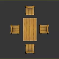 Natural Wooden Dining Table And Four Chairs With Simple Design And Round Back Holes