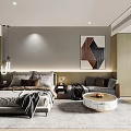 Modern Bedroom Interior With Large Bed Cozy Sofa Abstract Artwork And Soft Rug