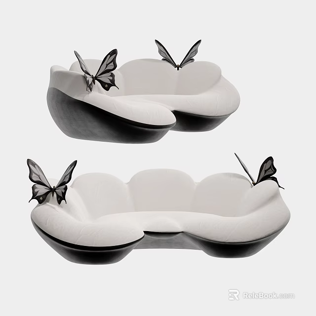 Curved Abstract Sofa With Unique Irregular Shape Soft Upholstery And Decorative Elements 3d model