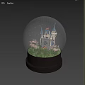 Crystal Globe Castle Scene With Grass Trees Birds On Wooden Table Black Base
