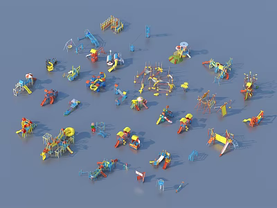 Various Types Of Colorful Playground Equipment With Slides Swings And Climbing Frames 3d model