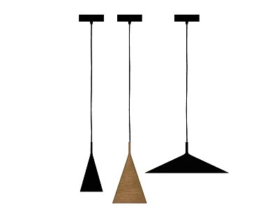 Three Stylish Pendant Lights With Black And Wooden Designs And Unique Shapes 3d model