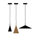 Three Stylish Pendant Lights With Black And Wooden Designs And Unique Shapes