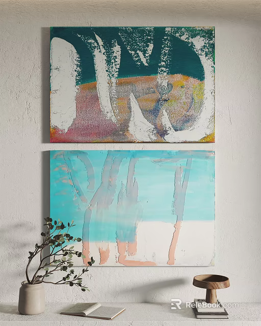 Abstract Wall Paintings With Colorful Tree Like Lines And Wall Decor 3d model