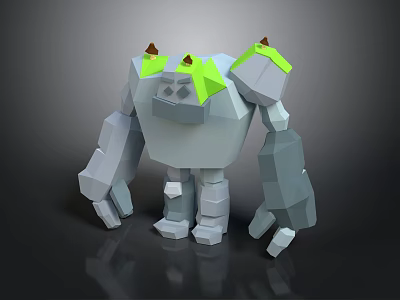 Low Poly Stone Monster Character With Green Shoulders And Brown Spikes 3d model