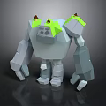 Low Poly Stone Monster Character With Green Shoulders And Brown Spikes
