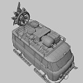 Vintage Blue And White Tracked Vehicle With Roof Cargo Wheels And Gear