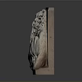 Stone Lion Sculpture Reclining With Curly Mane On Dark Background With Reflection