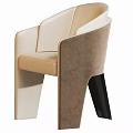Modern Single Chair Design With Beige Upholstered Fabric Brown Frame Curved Backrest And Armrest
