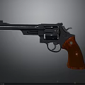 Classic Revolver With Red Wooden Grip And Polished Metal Barrel Cylinder