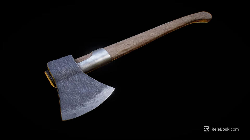 Handcrafted Axe Weapon with Wooden Handle and Forged Metal Blade Design 3d model 