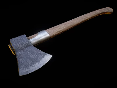 Handcrafted Axe Weapon with Wooden Handle and Forged Metal Blade Design 3d model