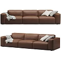 Brown Modern Three Seater Sofa With Gray Pillows And Throw Blanket 3d model