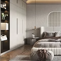 Modern Bedroom Interior With Upholstered Bed Pendant Light And Decorative Wall Panel 3d model