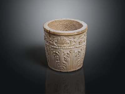 Decorative Garden Ornament Flower Pot With Carved Floral Patterns And Stoneware Design 3d model