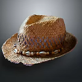 Woven Straw Hat With Decorative Shells And Wide Brim For Summer Accessory 3d model