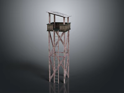 Wooden Observation Tower with Ladder and Elevated Platform and Sloped Roof 3d model
