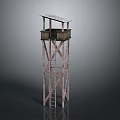 Wooden Observation Tower with Ladder and Elevated Platform and Sloped Roof