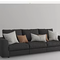 Modern Dark Gray Three Seater Sofa With White And Beige Throw Pillows 3d model