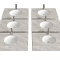 Double Bathroom Sink Basins In Grey Marble Countertop With Chrome Faucets Design