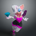 Cute Game And Movie Character With White Hair Pink Ears Purple Wings Holding Blue Diamond