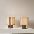 Two Modern Square Fabric Table Lamps With Stitched Edges And Gray Bases 3d model