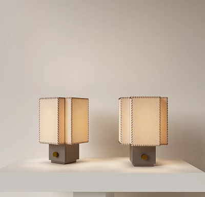 Two Modern Square Fabric Table Lamps With Stitched Edges And Gray Bases 3d model