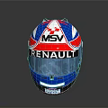 Racing Helmet With MSV And Renault Logos In Blue Red White Colors