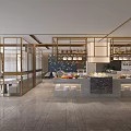 Elegant Modern Restaurant Interior With Open Layout Marble Buffet And Gold Decor