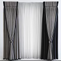 Modern Double Layer Curtains With Dark Outer And Sheer Inner Fabric Ring Hooks 3d model