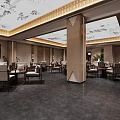 Traditional Chinese Teahouse Interior Design With Wooden Tables Chairs Ceiling Decorations And Chandeliers