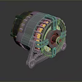 Industrial Electric Motor With Red Coils Gray Housing And Metal Shaft